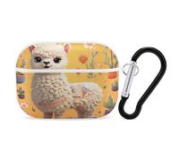 Cartoon Alpaca Cute Animal Earbuds Organizer Shockproof Protective Airpods Pro Cover with Carabiner Clip Anti Fall Carrying Earphone Case Cover for Airpods Pro 2nd Generation White