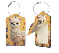 Cartoon Alpaca Cute Animal Luggage Tag for Suitcase PU Leather Suitcase Tag with Stainless Steel Loop and Address Card Baggage Tags Cute Bag Name Travel Tags ID Labels for Women Men 4 PCS