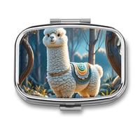 Cartoon Alpaca Cute Animal Pill Box 2 Compartment Square Pill Box for Pocket Purse Portable Travel Medicine Tablet Vitamin Holder Organizer Mini Decorative Pill Case