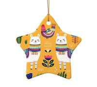 Cartoon Alpaca Cute Animal Print Christmas Tree Ceramic Star Heart Shaped Ornaments Hanging Xmas Pendants Gifts Decor