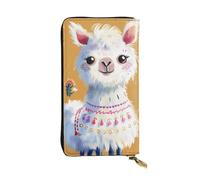 Cartoon Alpaca Cute Animal Printed Leather Wallet with 12 Card Holder and 378 Money Clip, Long Clutch for Men Women