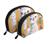 Cartoon Alpaca Cute Animal Printed Makeup Bags 2-Piece Portable Shell Travel Toiletry Bag Cosmetic Organizer Bag for Women