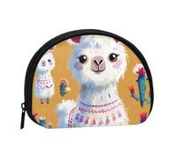 Cartoon Alpaca Cute Animal Printed Mini Coin Pouch, Shell Shape Zip Around Wallet, Small Zipper Pouch for Cash, Cards, Keys, Lipstick, Storage Pouch, Travel Organizer