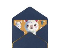 Cartoon Alpaca Cute Animal Printed Pearl Paper Greeting Card, Blue - Folded Blank Cards with Gold Trim for Weddings, Birthdays, Christmas