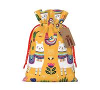 Cartoon Alpaca Cute Animal Printing 4.7x6.9 In Christmas Bag With Drawstring And Cute Kraft Tag, Fits Gifts And Daily Small Items
