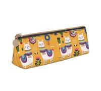 Cartoon Alpaca Cute Animal Triangle Leather Case Multi Functional Cosmetic Bag Portable Makeup and Stationery Storage Bag , White, One Size, Lightweight