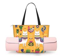 Cartoon Alpaca Cute Animal Women'S Yoga Mat Bag With All-Over Print,Lightweight Polyester Shoulder Gym Bag,Front Open Pocket For Yoga Mat, Towel