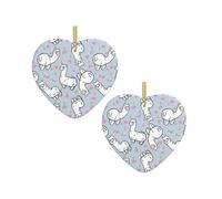 Cartoon Alpaca Heart Christmas Tree Ceramic Hanging Bauble Personalised Xmas Baubles Cute Christmas Ornaments Gifts For Kids Family Friends