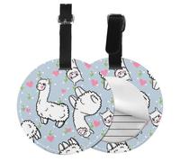 Cartoon Alpaca Heart Print 1/2pcs Luggage Tags,Round Leather Travel Suitcase Labels with Privacy Name Address Card
