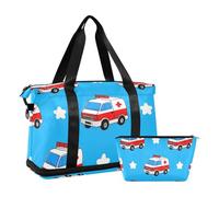 Cartoon Ambulance Large Travel Bag Carry On Tote Bag with Adjustable Strap for Airplane Traveling Multifunctional, Cartoon ambulance, One Size