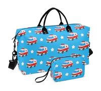 Cartoon Ambulance Overnight Travel Duffel Bag Weekend Bag Gym Carry on Duffel Bags with Adjustable Strap for Airplane Traveling 2 Pcs Set bolso para viajar