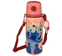 CARTOON Angel Stitch Disney Aluminium Water Bottle with Straw 600ml Automatic Open Kids Bottle