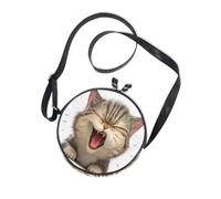 Cartoon Angry Cat Fuuny Round Sling Purse Crossbody for Ladies Trendy with Adjustable Strap Small Black Purses Walk the dog Canvas Messenger Purse