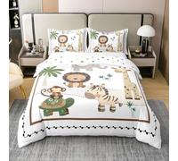 Cartoon Animal 100% Nature Cotton Duvet Cover Super King,Cute Giraffe Lion Zebra Bedding Set for Adults Room Decor,Coconut Tree Quilt Cover,White Bedclothes 3 Piece (No Comforter)