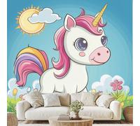 Cartoon Animal 3D Wallpaper,Magical Unicorn Wall Mural, 200x140 cm,Colorful Canvas Wall Paper for Bedroom Living Room, Peel and Stick Decoration Murals xk30a