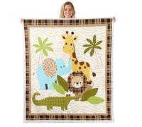 Cartoon Animal Blanket,Giraffe Lion Crocodile Elephant Flannel Blankets for Kids Boys Gift,Coconut Tree Blanket for Bed Sofa,Brown Baby Size (30 x 40 Inch)
