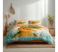 Cartoon Animal Cute Crocodile Duvet Cover Set Small Single, 2 Piece Bedding with 1 Pillowcases, Reversible Multi-Colored Quilt Cover with Hidden Zipper Corner Ties, Breathable Easy Care Bedroom Decor