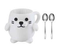 Cartoon Animal Dessert Accessories Ergonomic Grip and Double Spoons Secret Drawer Ice Cream Pints Cup Holder Set Cute Animal Ice Cream Holder