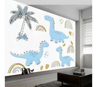 Cartoon Animal Dinosaur Rainbow Non-Woven Wall Mural 450W x 280H cm, Scandinavian Photo Wallpaper - Modern Walls Art Poster for Kids Room Bedroom Living Room, High-Definition Wall Mural Picture