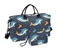 Cartoon Animal Dolphin Star Blue Decorative Travel Overnight Carry on Bag Gym Bag with Adjustable Strap for Yoga Waterproof bulto de para Mujer
