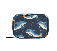 Cartoon Animal Dolphin Star Blue Medical Bag with Detachable Compartments Reusable Pill Organizer 2 Times a Day for Purse