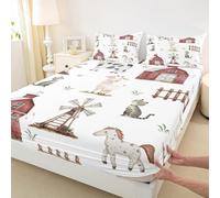 Cartoon Animal Fitted Sheet King Size Horse Sheep Cat Bedding Sheet Set No Top Sheet,Farm Animals Bed Cover Ultra Soft Breathable Bedding 3 Pcs