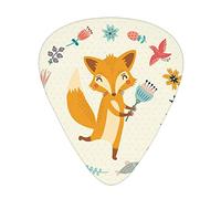 Cartoon Animal Fox Guitar Picks Picks 12 Pack with Thin Box,Cute Animal with Floral Flowers Leaves Fish Detailed Frame,Special Guitar Plectrums Gift Set for Guitarist,Eggshell Coral Almond