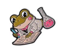 Cartoon Animal Frogs Chemist Lapel Pin with Microscope and Tests Tube Designs Science Theme Accessory for Enthusiasts Cartoon Brooch