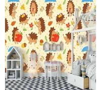 Cartoon Animal Hedgehog Flower Leaf 3D Wallpaper Textured Silk Easy Install Living Room Sofa Bedroom Dining Room Home Decoration Wall-300cm×210cm