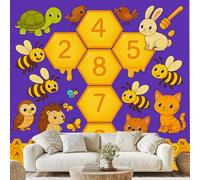 Cartoon Animal Hexagon Wall Mural Learning Numbers Alphabets Self Adhesive Wallpaper 450x315 cm Children Education Mural Non-Woven Wall Art for Bedroom Living Room Home Decor xE66f