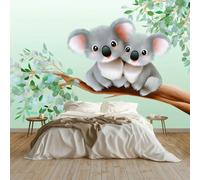 Cartoon Animal Koala Leaf Botanical Wall Mural 250 x 175 cm Sage Green, Large Non-Woven Photo Wallpaper for Living Room Bedroom & Office, Modern HD Feature Wall Art, Easy to Install Decor