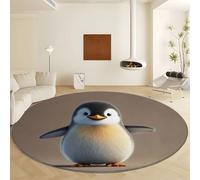 Cartoon Animal Penguin Round Area Rugs 60 cm, Washable Short Pile Area Rugs - Beige Print Soft Non Slip Carpets Easy Care for Living Room Bedroom Dining Room Nursery Office