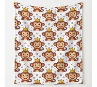 Cartoon Animal Print Blanket Throws Cute Monkey Crown Dots Throw Blankets Soft Cozy Fleece Plush Warm Flannel Bedding Blanket for Kids Adults Couch Travel 150 x 180 cm White