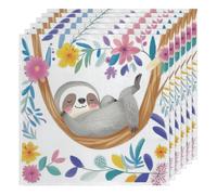 Cartoon Animal Sloth Print Cloth Napkins Set of 6, Dinner Napkins Cloth 50 x 50 cm, Soft & Comfortable Reusable Napkin for Party Wedding Napkins