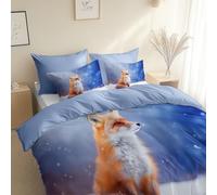 Cartoon Animal Snow Fox Duvet Cover Set Bedding Sets, Double 200 x 200 cm Duvet Cover (1x Duvet Cover, 2x Pillowcase) Cozy Bedding Sky Blue, For All Seasons