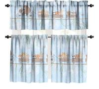 Cartoon Animal Valance Curtain, Kids Woodland Animal Print Bears Deer Trees Leaves Forest Kitchen Valance for Living Room Nursery Bedroom Nursery 54''x18''+27''x24''x2（3 Piece）