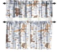 Cartoon Animal Valance Curtain, Kids Woodland Animal Print Bears Fox Trees Leaves Forest Kitchen Valance for Living Room Nursery Bedroom Nursery 54''x18''+27''x24''x2（3 Piece）