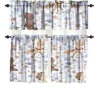 Cartoon Animal Valance Curtain, Kids Woodland Animal Print Bears Fox Trees Leaves Forest Kitchen Valance for Living Room Nursery Bedroom Nursery 54''x18''+27''x36''x2（3 Piece）
