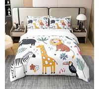 Cartoon Animals 100% Cotton Duvet Cover Single Size 1 Panel Cute Lion Giraffe Zebra Bedding Cotton Duvet Cover Set Car Reversible Botanical Leaf Colorful Comforter Cover Set