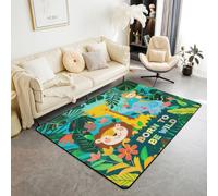 Cartoon Animals Area Rugs,Kid Zoo Theme Non Slip Carpet Wild Lion Giraffe Elephant Indoor Floor Mat Entrance Rug,Tropical Palm Leaf Home Living Room Bedroom Decor,3'x5'