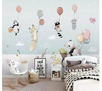 Cartoon Animals Balloons Flying Birds Plants 3D Wallpaper Easy Install Feature Office Living Room Sofa Bedroom TV Background Wall Decoration-200cm×140cm