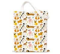 cartoon animals Canvas Tote Bag,Aesthetic Reusable Grocery Bag | Cute Cotton Shoulder Bag for Women Lady Girls/Cloth Shopping Fabric Bag with Zipper for Gym Work/Travel Essentials/13.5x15 in