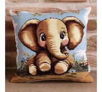 Cartoon Animals Cross Stitch Cushion Kit,Cute Baby Elephant,Embroidery Cushion Kit,for Creative Home Décor Needlework for Adult Beginners,45x45cm