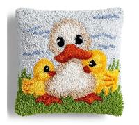 Cartoon Animals DIY Latch Hook Cushion Kits,The Duck Family,Latch Hook DIY Throw Pillow Cover Craft,Embroidery Kits with Printed Canvas,17x17in