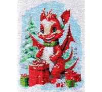 cartoon animals DIY Latch Hook Rug Kits for Adults,Little red dinosaur and gift,Tapestry Pre-Printed Patterns Carpet Needlework Crochet Yarns Latch Hooking Mat Cushion for Home Decor,80x160cm