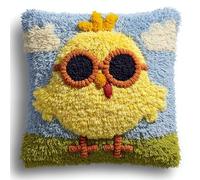 cartoon animals DIY Needlework Embroidery Cushion Kits,Big-eyed chicken wearing sunglasses,Latch Hook Cushion Kits for Kids,Beginners,Creative Craft gifts Pillow Cover for Home Decor,43x43cm