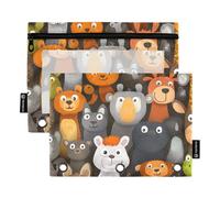 Cartoon Animals Document Organizer Binder with Clear Window Zippered Pencil case Big Capacity 3 Hole Binder for School, Office & Home Multicolored 2 PCS