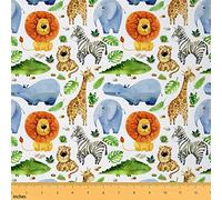 Cartoon Animals Fabric by The Yard Watercolor Cute Lion Giraffe African Wildlife Fabric for Kids Boys Girls Outdoor Palm Leaves Jungle Style Fabric for Room Decor and DIY Upholstery 1 Yard