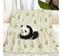 Cartoon Animals Fleece Blankets Panda Little Grass Cosy & Soft Throw Blanket, Light Gray Fleece Throw Blanket 130 x 150 cm for Bed Couch and Travel Living Room Camping Bedroom Flannel Bedspread