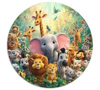 Cartoon Animals Jigsaw 1000 Piece Round Puzzle Jungle Adventure Style Impossible Hard Difficult Challenging Puzzles for Adults 1000pcs (67.5x67.5cm)